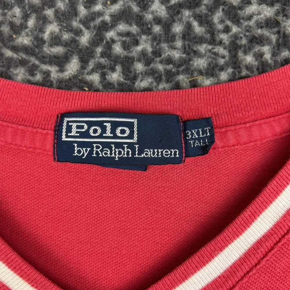 Vintage Polo Ralph Lauren Shirt Men 3XLT Red V-Neck Short Sleeve Cotton